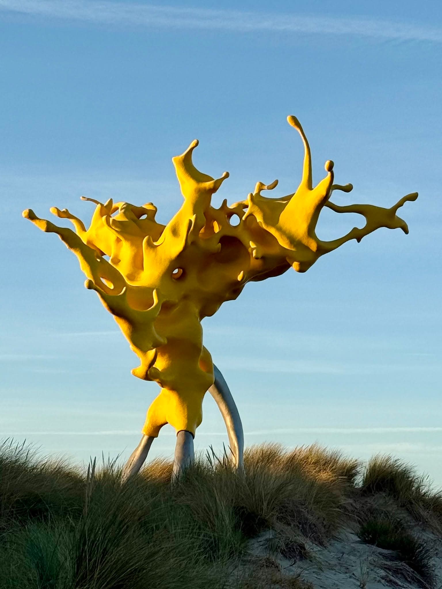 Gele sculptuur in de duinen